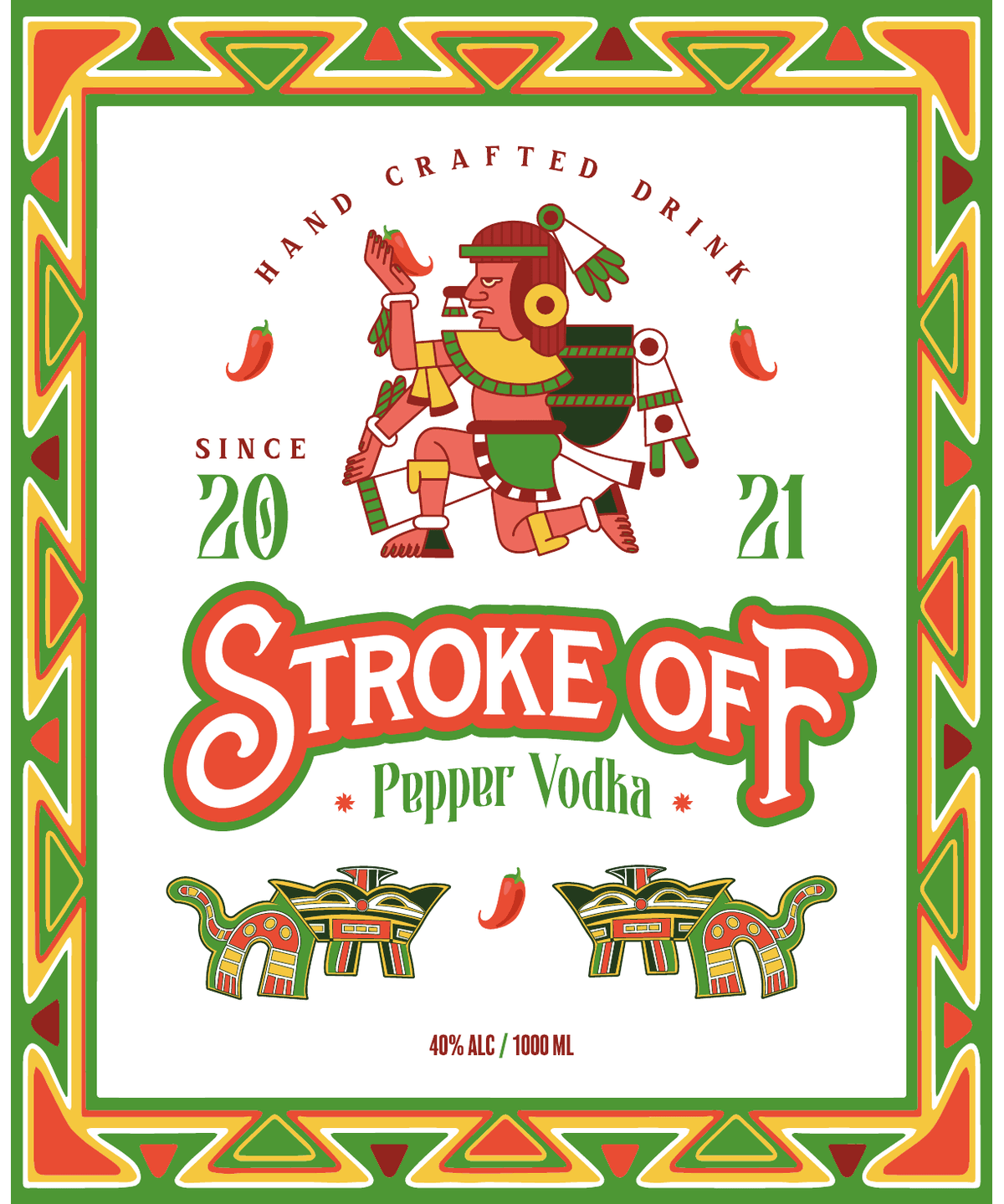 Stroke Off: Chili-infused vodka label